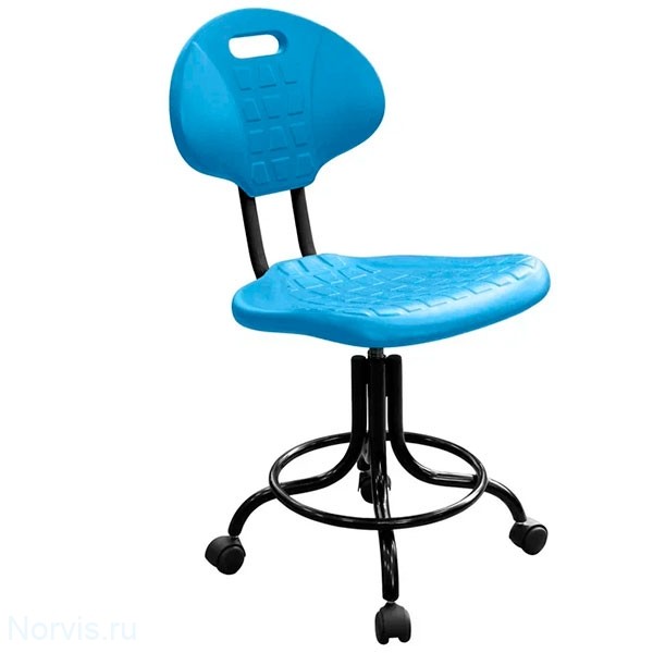 Кресло КР10-1 на винтовой опоре (полиуретан цвет голубой) каркас черынй