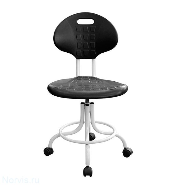 Кресло КР10-1 на винтовой опоре (полиуретан цвет черный) каркас белый)